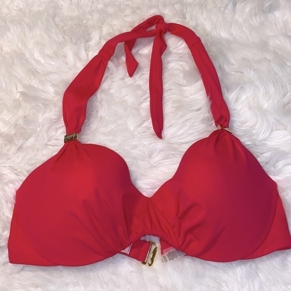 Victorias Secret Bikini Top 36C bombshell halter fuchsia pink push up un… - Picture 3 of 7